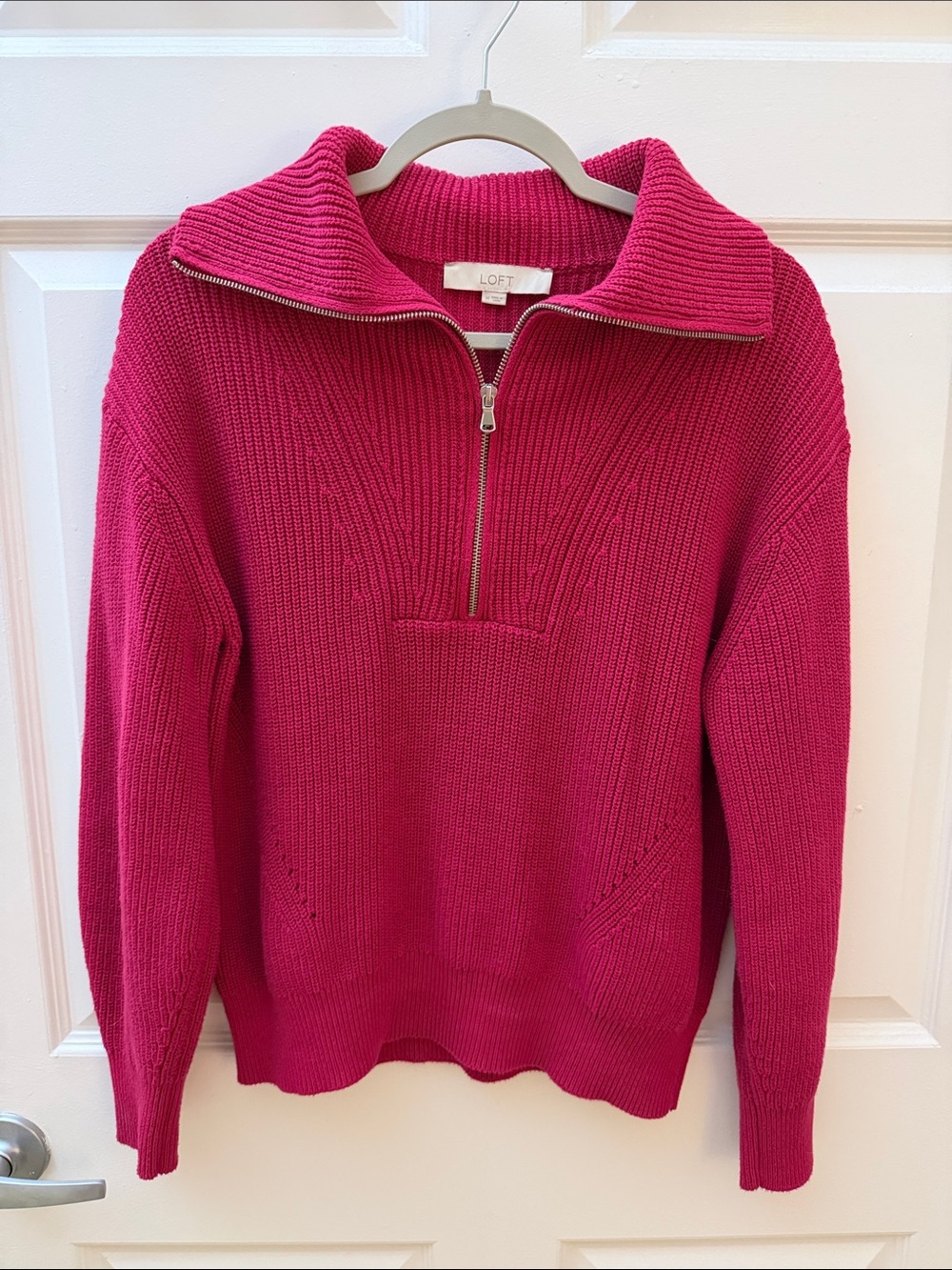 LOFT Fushia Half-Zip Ribbed Turtleneck Sweater 100% Cotton